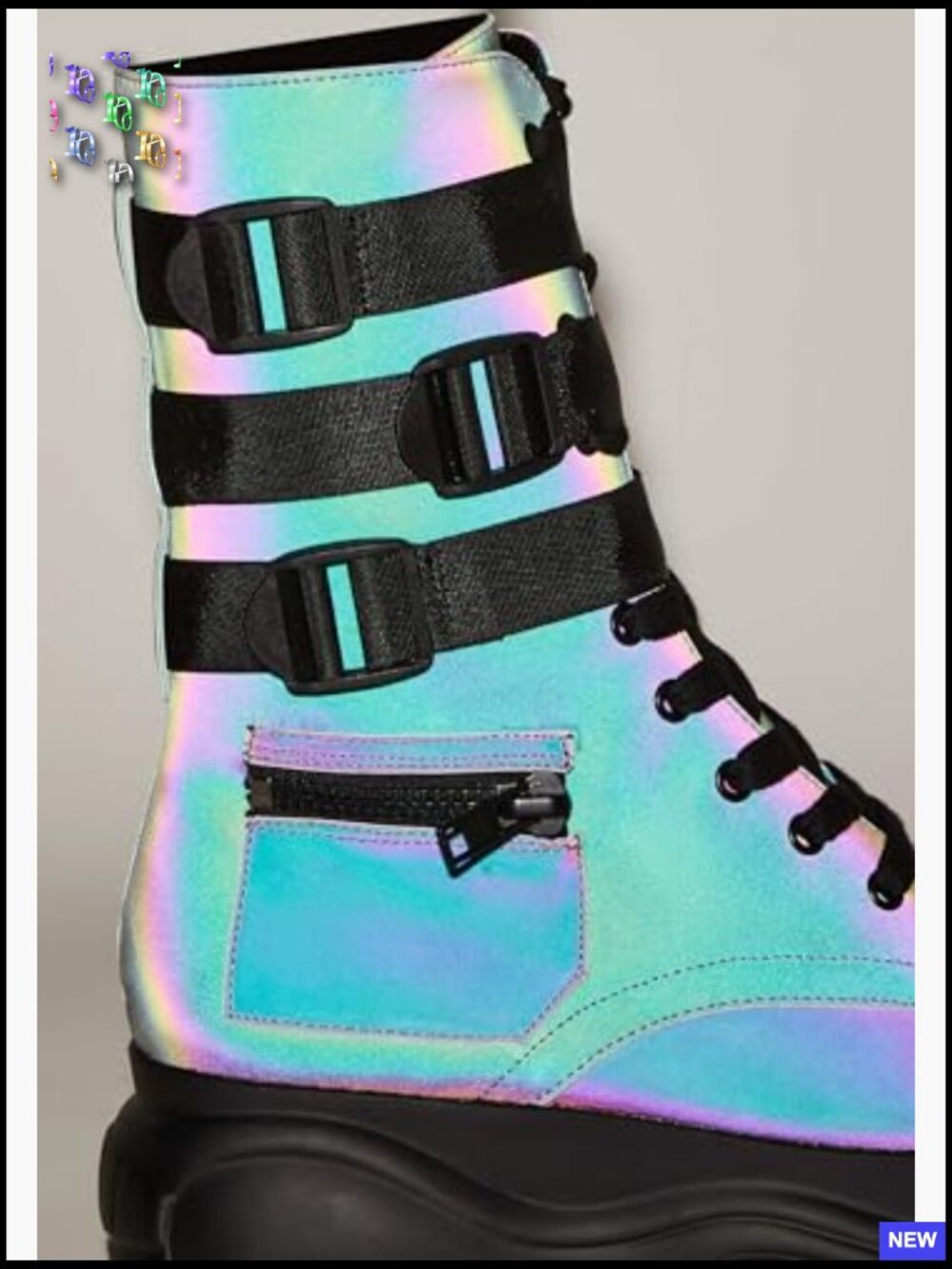 Chunky Platform Combat Boots with Zipper Pockets & Buckled Straps – Calf High - Picture 5 of 5